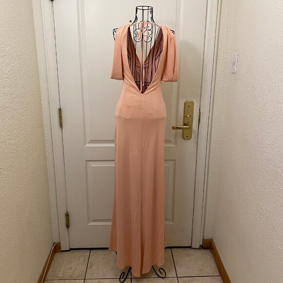 Vintage NWT Women BCBGMAXAZRIA Peach/Blush Backless Maxi Column Dress Gown Size - Picture 6 of 11